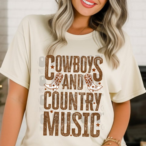 *PRE-ORDER* COWBOYS AND COUNTRY MUSIC (brown words) COMFORT COLORS TEE- YOU CHOOSE COLOR