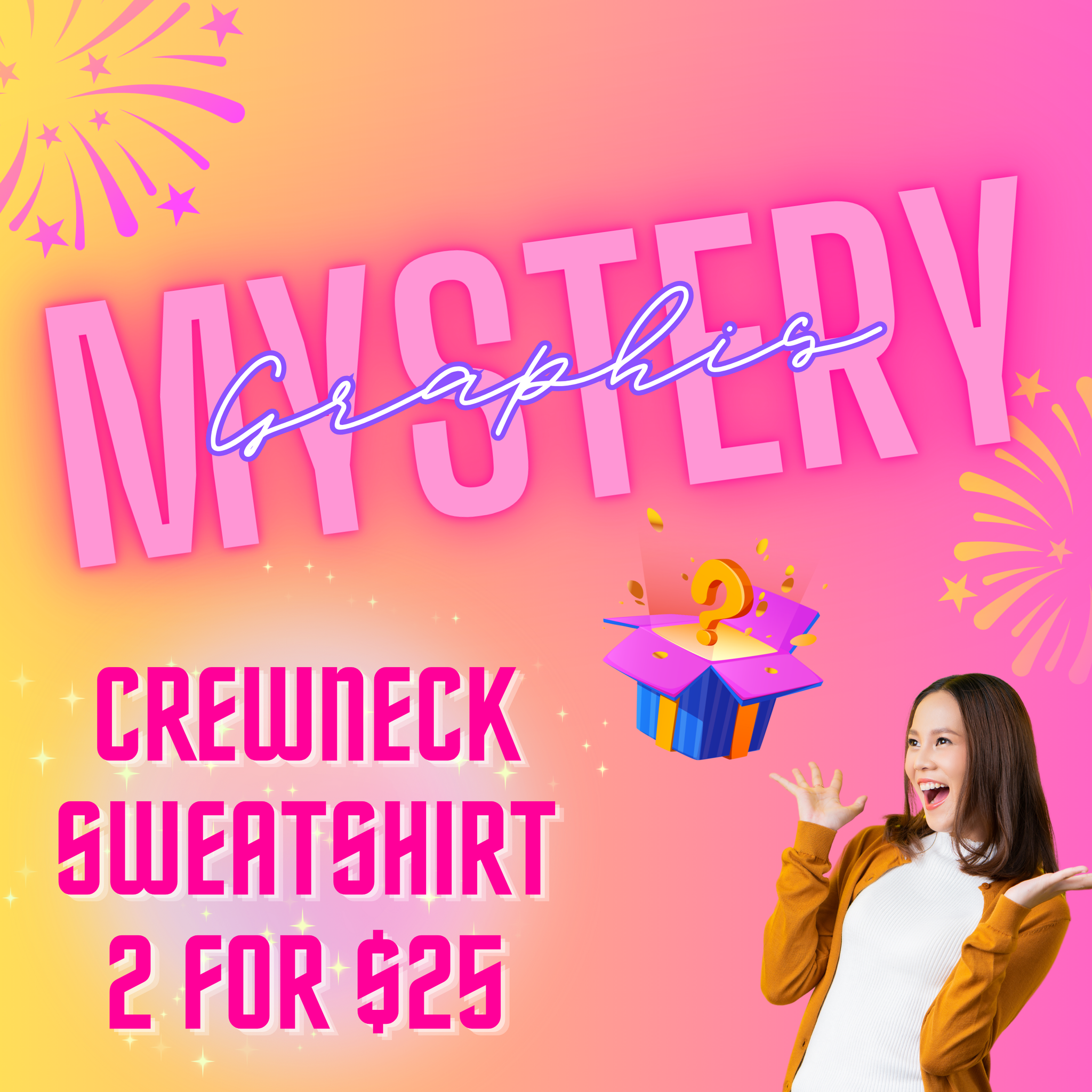 MYSTERY COMPLETED ADULT CREW SWEATSHIRT GRAPHIC - 2 for $25