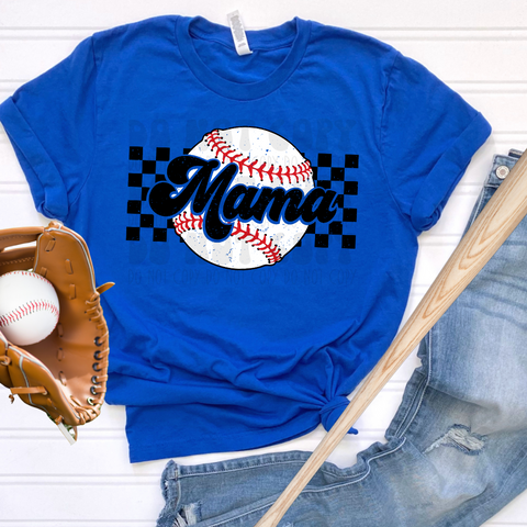 PRE-ORDER - BASEBALL MAMA CHECKERED BKGRND ADULT - YOU CHOOSE COLOR