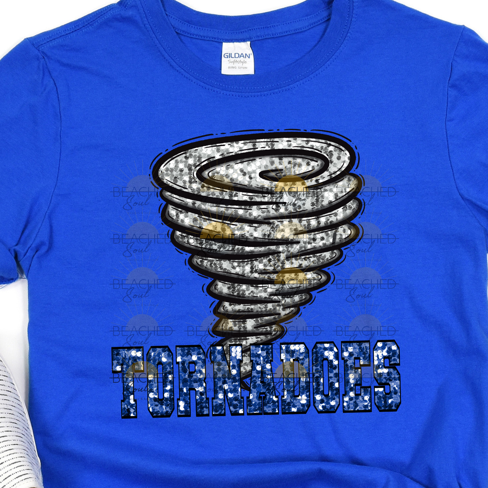 FAUX SEQUIN TORNADOES ROYAL SWEATSHIRT - ADULT