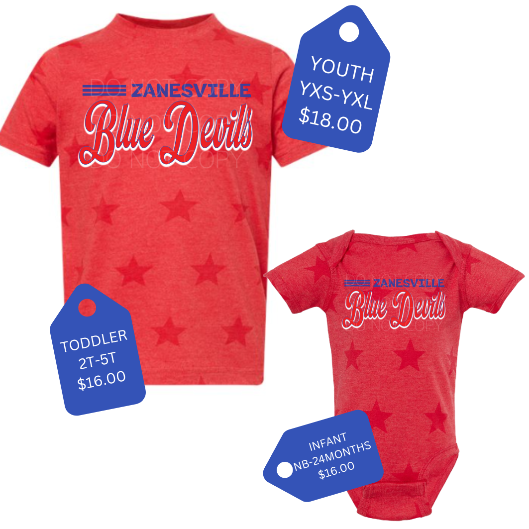 BLUE DEVILS RED STAR TEE - YOUTH TODDLER INFANT