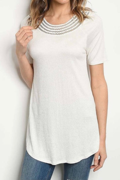 IVORY LACE TRIM TUNIC TOP