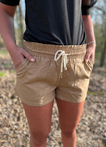 CAMEL LINEN SHORT