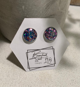 Pink/Blue Glitter 10mm stud earring