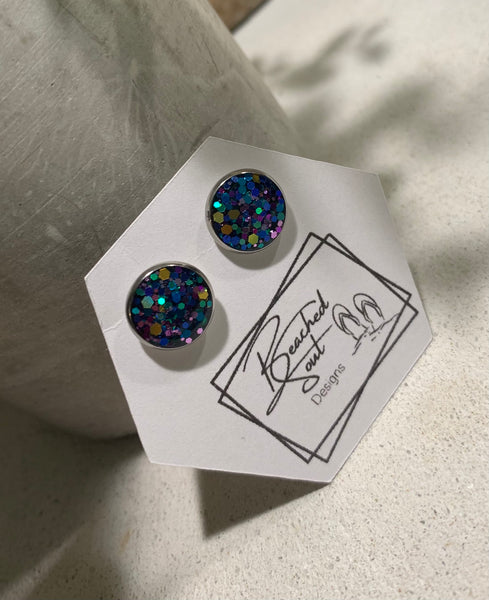 Blue/Purple Glitter 10mm Stud Earring