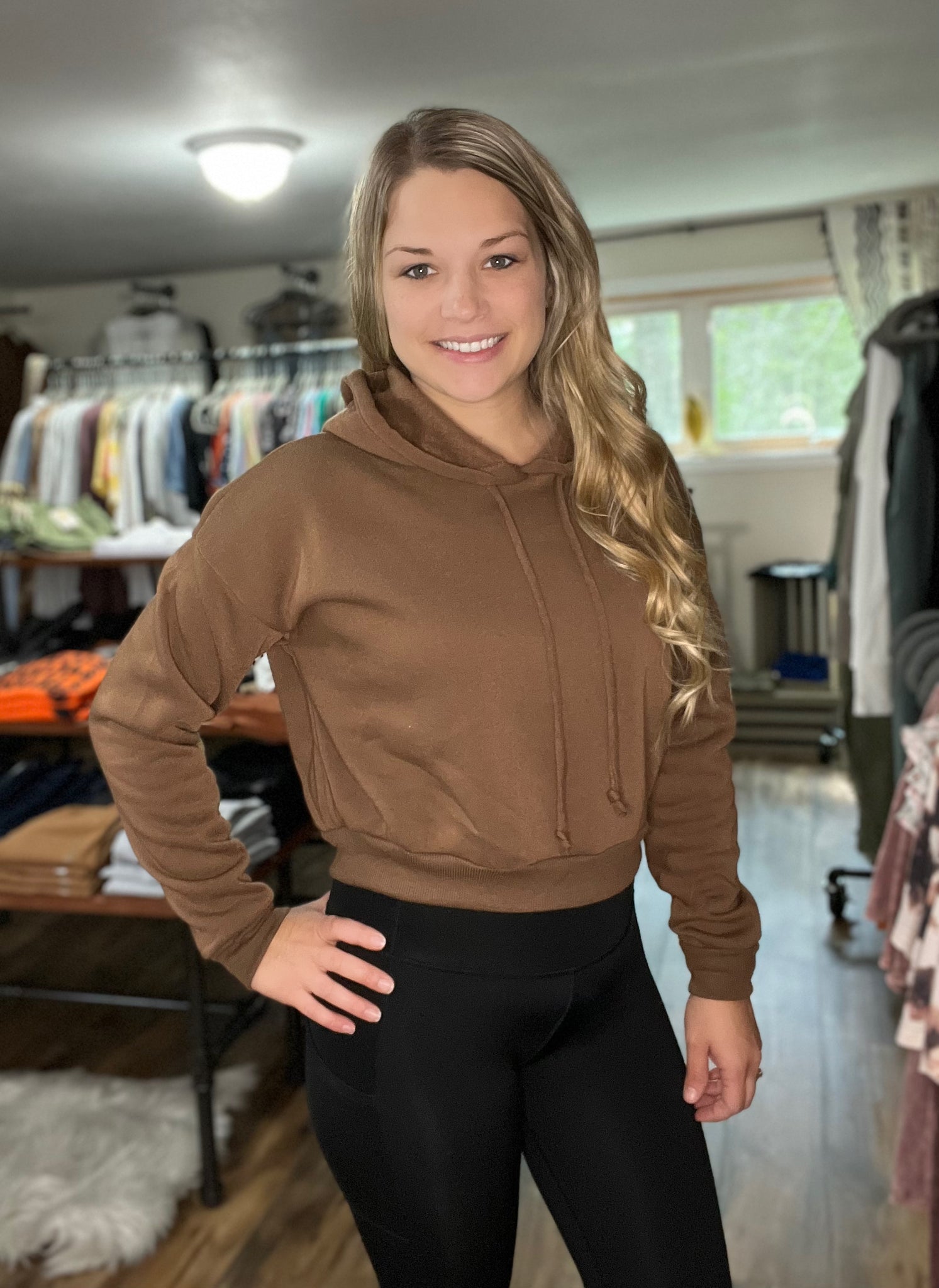 Cocoa Cropped Hooded Sweatshirt