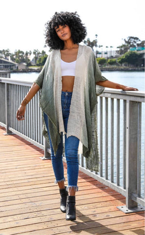 Frayed Cotton Bohemian Ombré Kimono